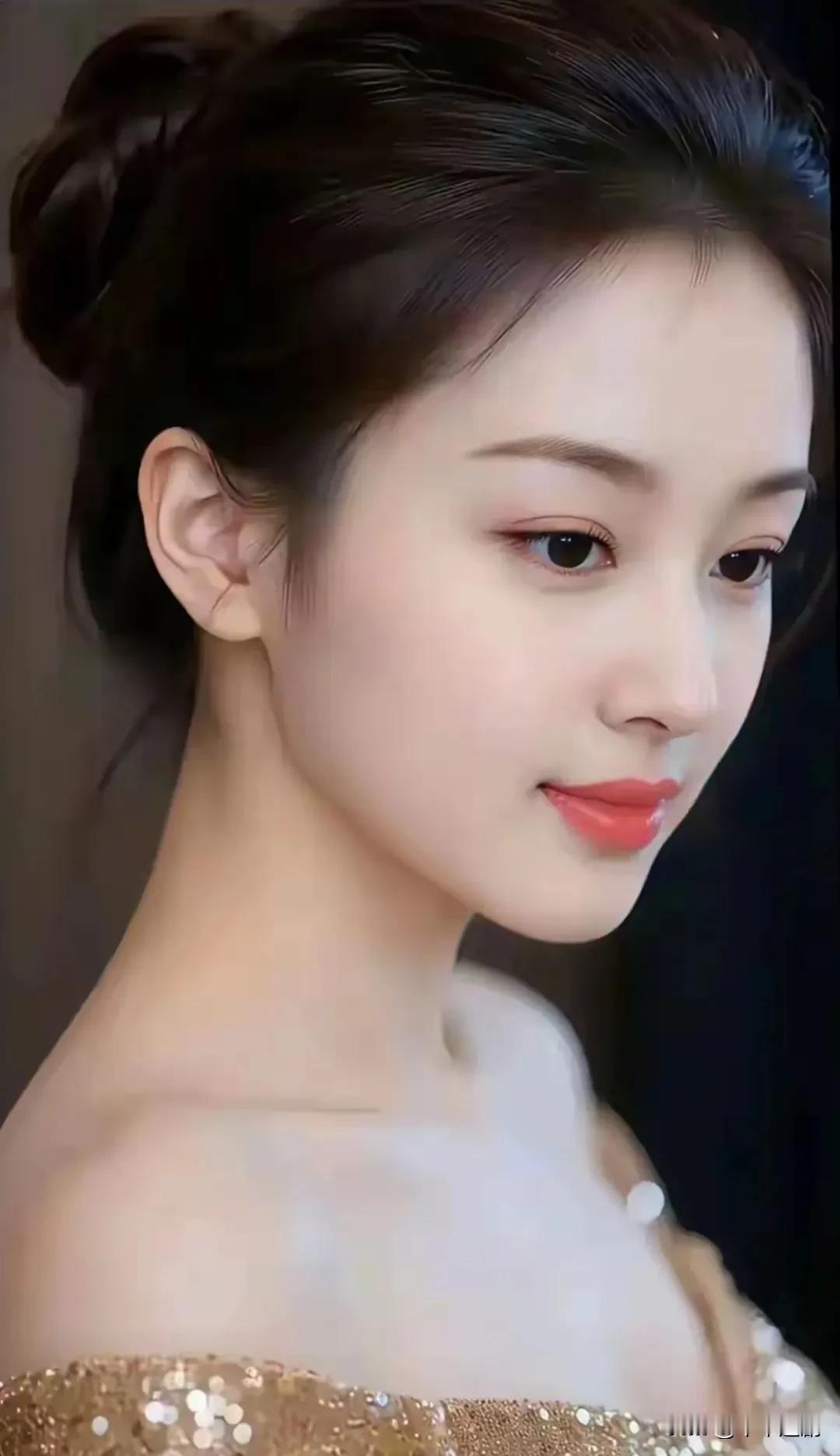  碎金缀满裙角，盘发温婉，眉眼间尽是从容雅致
古典盘发照 复古盘发礼服