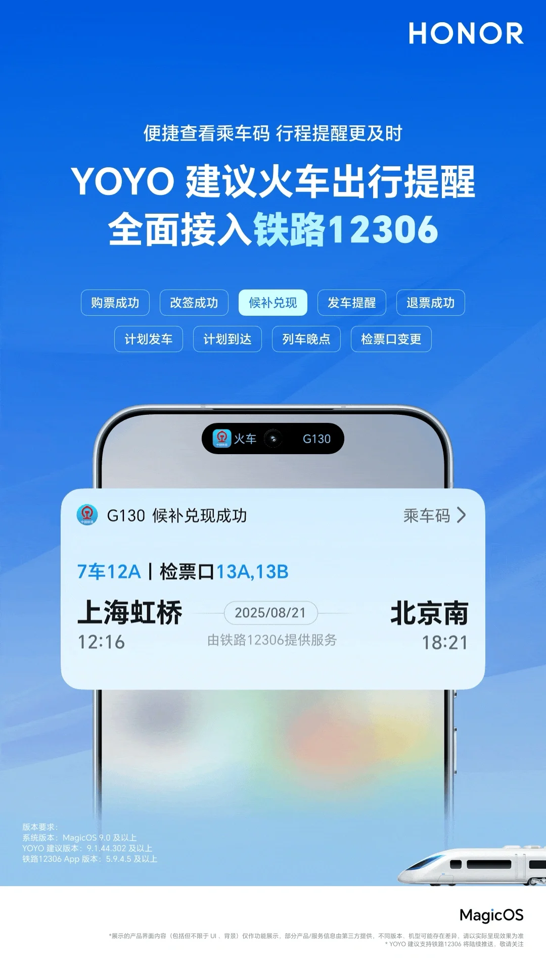 用荣耀手机的人注意了！！现在12306火车票可以在YOYO建议上显示了...