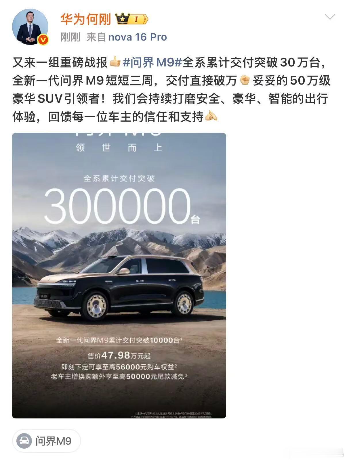 问界M9系列交付突破30万台，这可是均价50万+的车型，这个是不是也是目前新能源