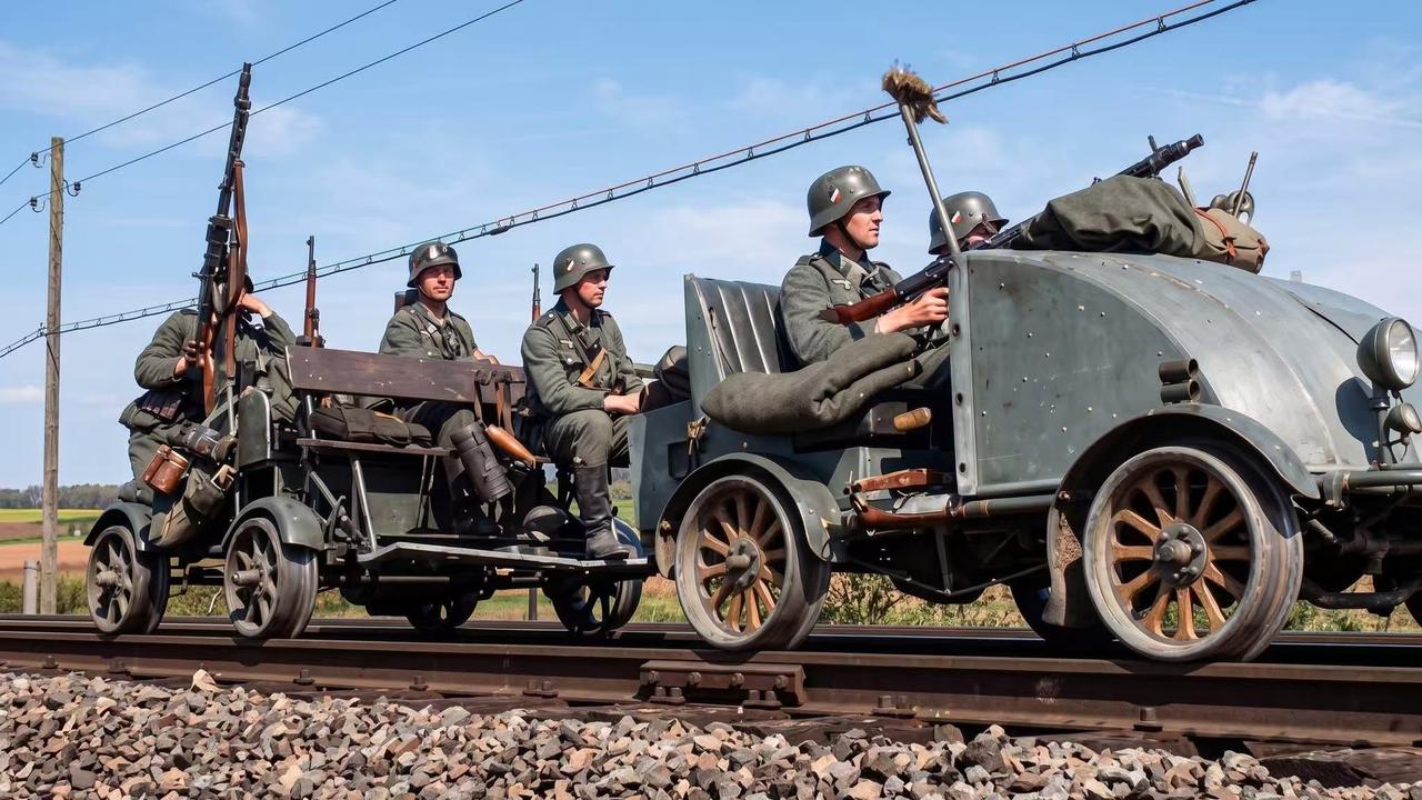 1942年，东线战场，德国国防军士兵正搭载机动道奇车行进中，他们应该隶属于铁路安