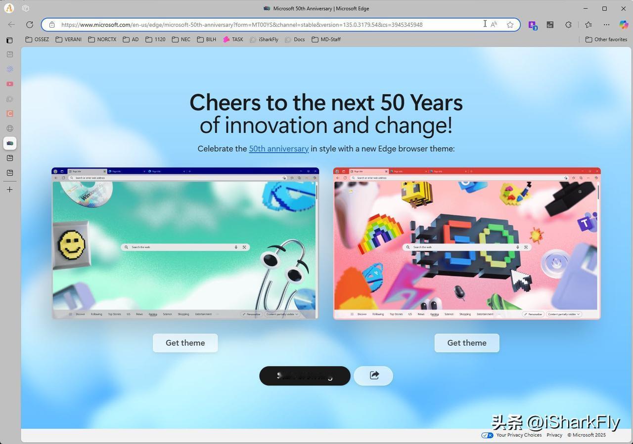 一眨眼，微软 50 年了。
Edge 可以换个皮肤。