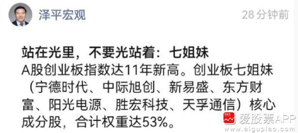 任泽平开始吹创业板七姐妹了，任总+老罗并列成为行业两大冥灯！这算不算已经给出强烈