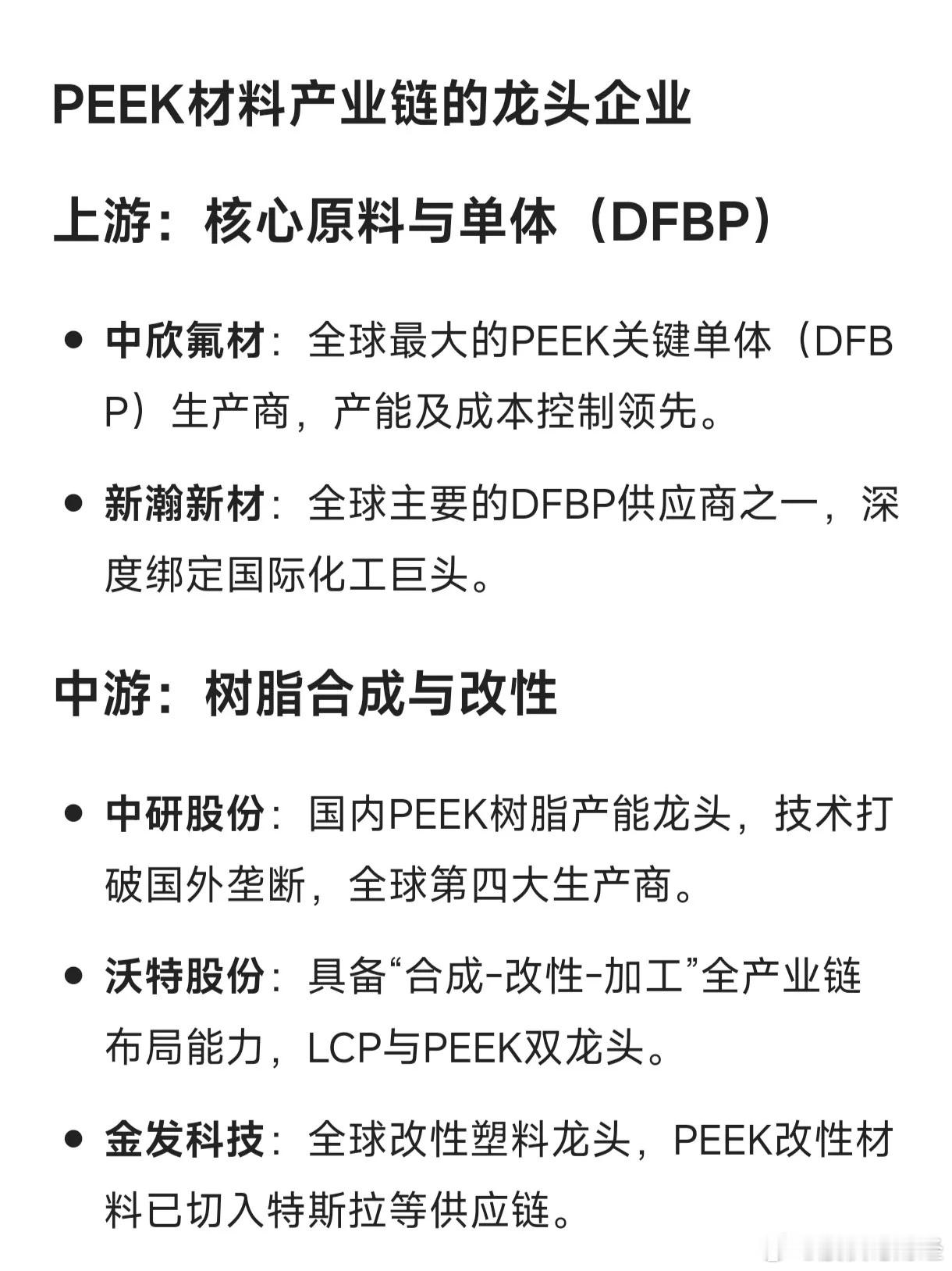 PEEK材料产业链的龙头企业上游：核心原料与单体（DFBP）中欣氟材：全球最大的
