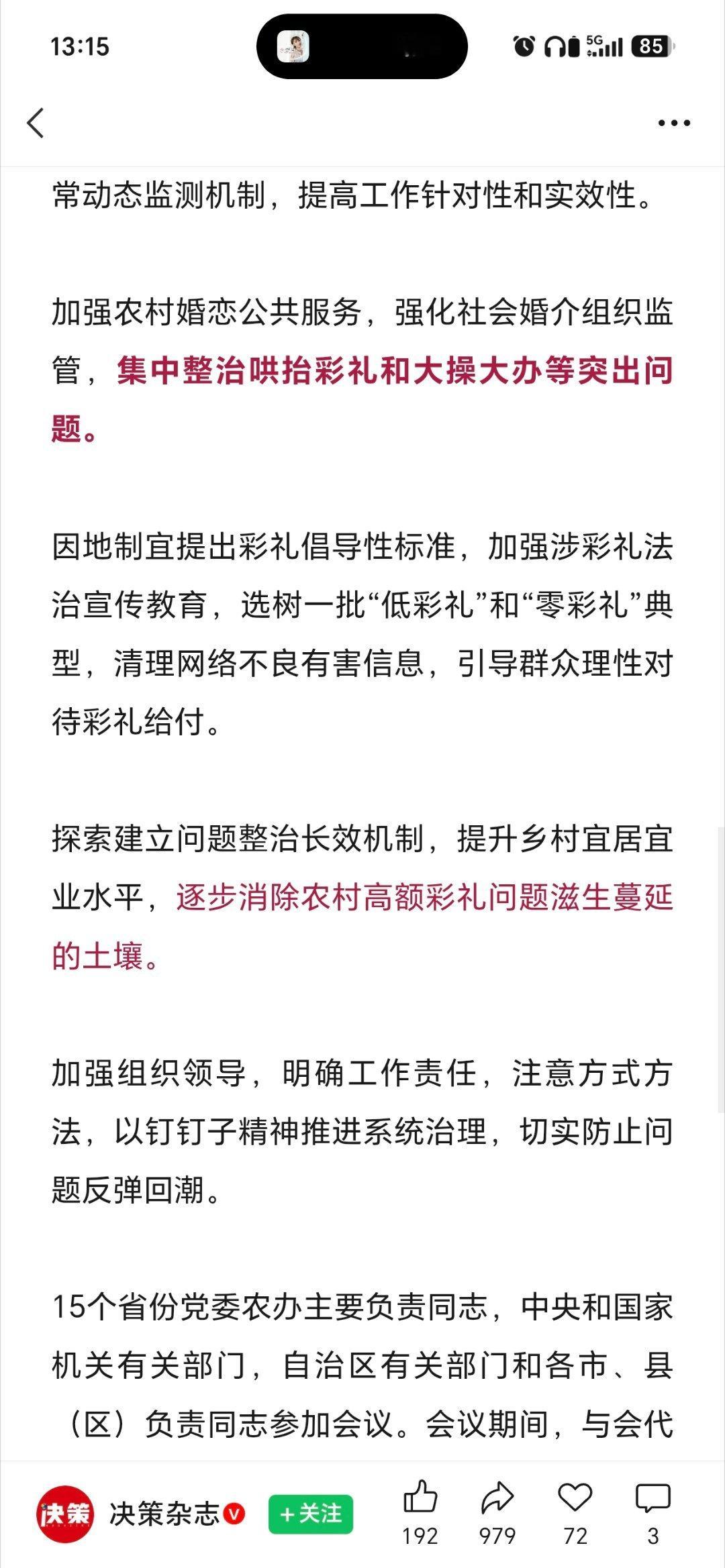 加强农村婚恋公共服务，强化社会婚介组织监管，集中整治哄抬彩礼和大操大办等突出问题