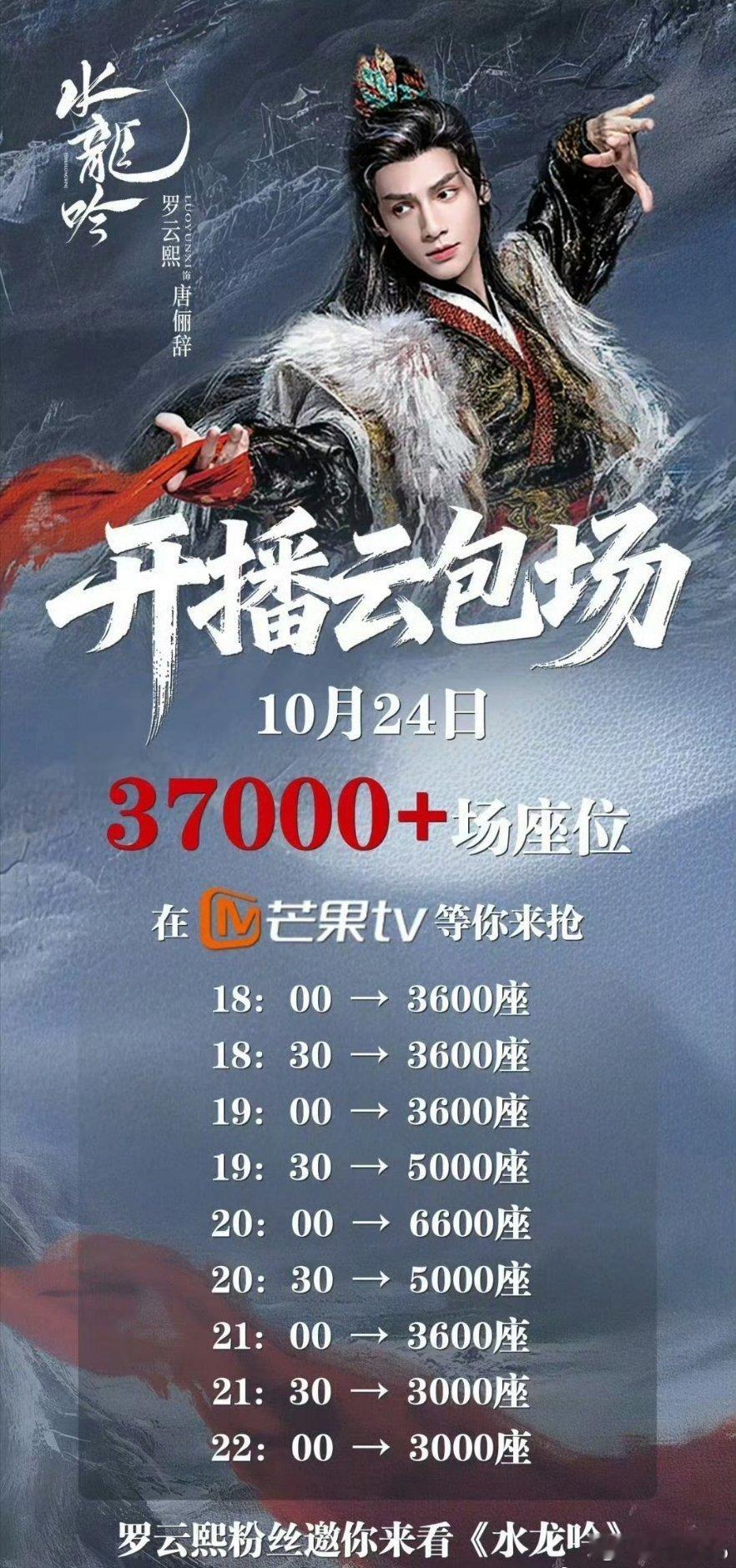 罗云熙粉丝在《水龙吟》开播首日云包场37000➕场座位，好厉害的粉丝[老师好][