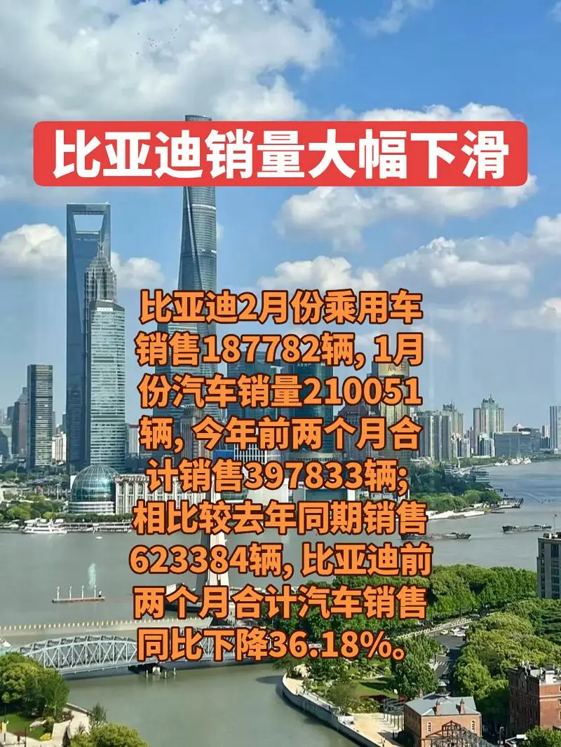 比亚迪今年前两个月合计销量同比下降36%