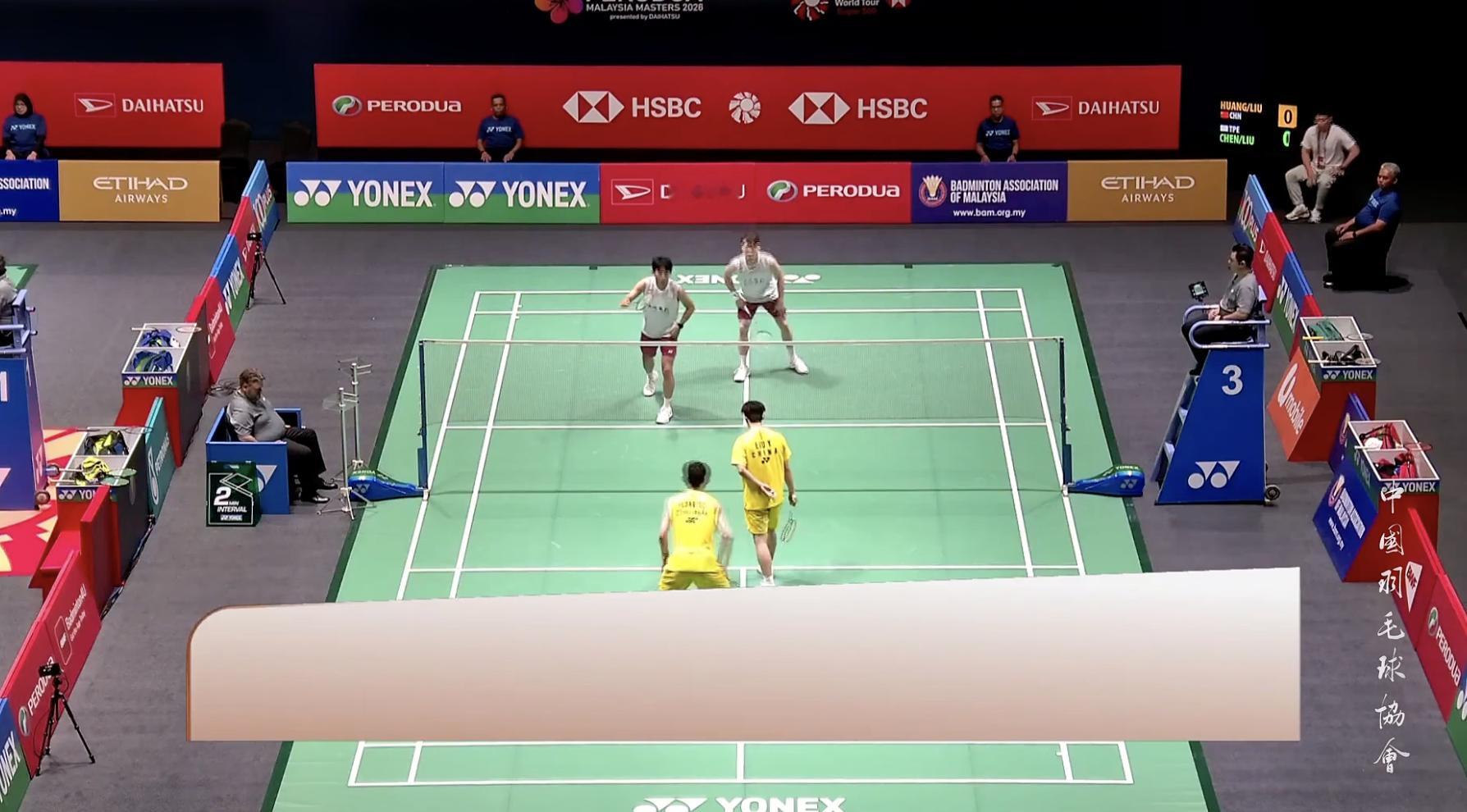 黄荻/刘阳🇨🇳 vs 陈政宽/刘广珩，比赛马上开始！2026年大马羽毛球大师