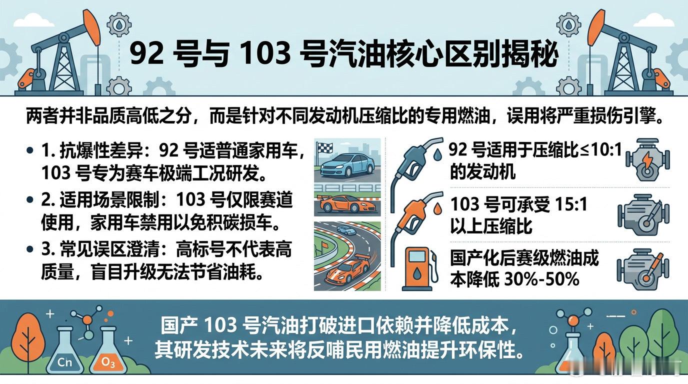 汽油92号和103号有什么区别还是第一次听说103号汽油，来了解一下吧。92号汽
