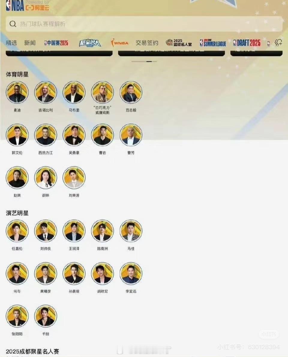 2025NBA聚星名人赛杭州场，体育代表方，演艺界代表方列表，麦迪作为体育方的领