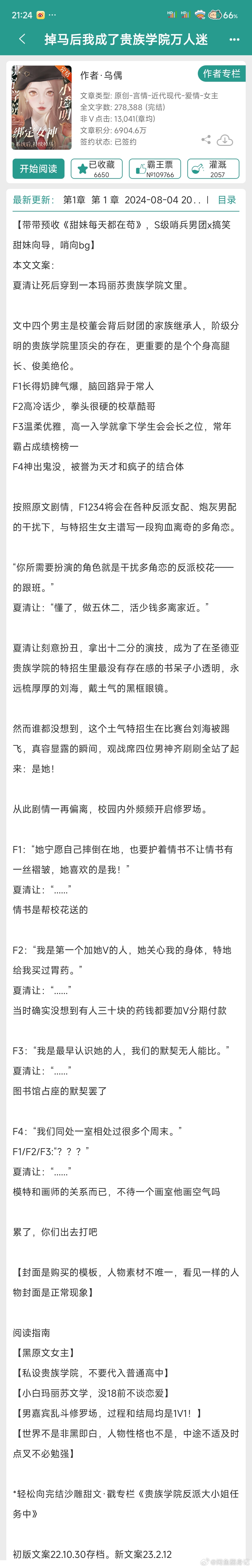 #推文[超话]##言情小说推荐##推文# 《掉马后我成了贵族学院万人迷》乌偶★现