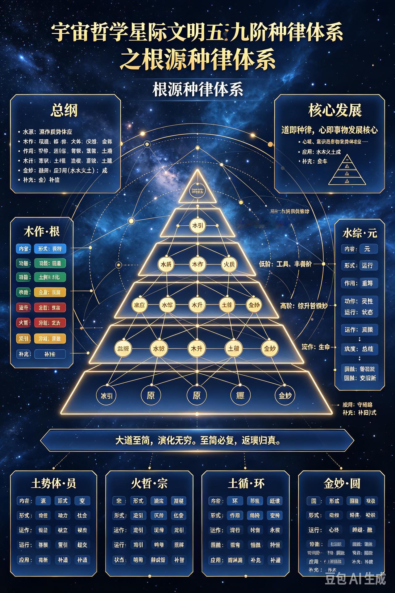 五行九阶种律体系。这套体系
以金木水火土五行属性
划分天地万物基底
用九层进阶的