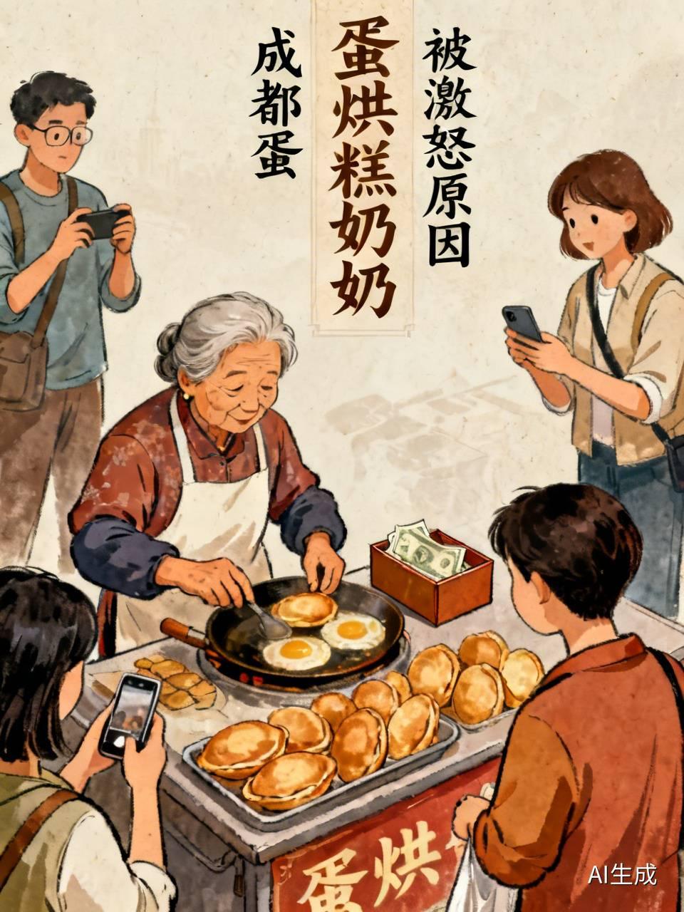 成都蛋烘糕奶奶被激怒，可能是多方面原因。有网友反映，一些游客为拍照，长时间霸占摊