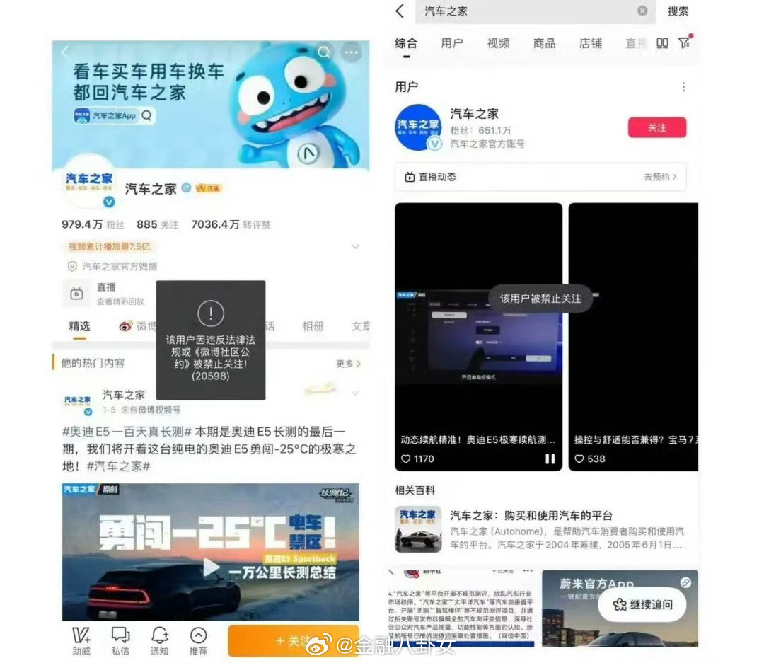 汽车之家多平台账号被禁止关注汽车之家全网账号异常，被禁止关注