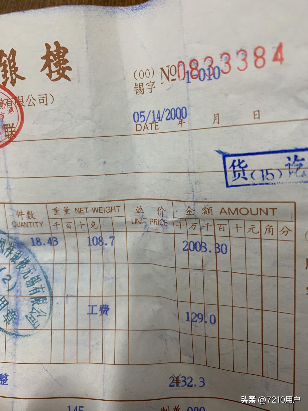 2000年时的黄金多少钱一克，现在多少钱一克，涨了多少倍，但是当时的我们手里的钱