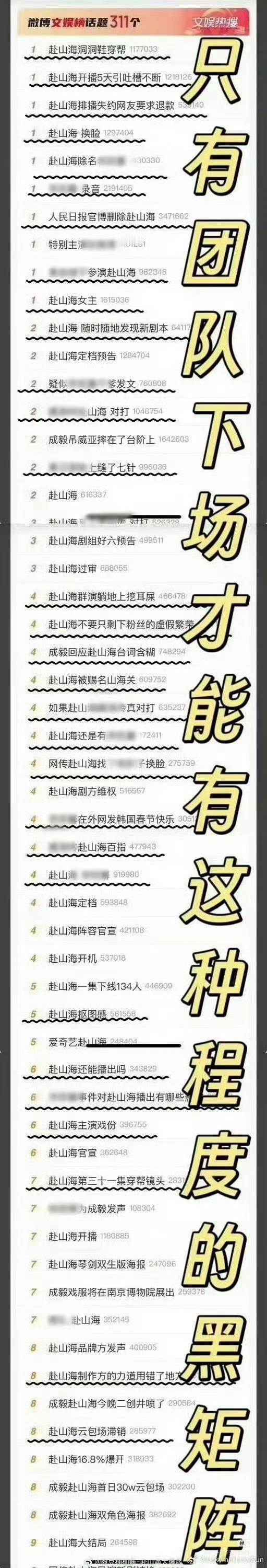 九月赴山海一周年了，这几天的正向热搜比播剧的时候还多当初311个高位嘿热搜內娱史