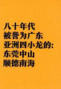 曾经被视为广东经济上的“亚洲四小龙”的东莞县、中山县、顺德县、南海县。
东莞、中