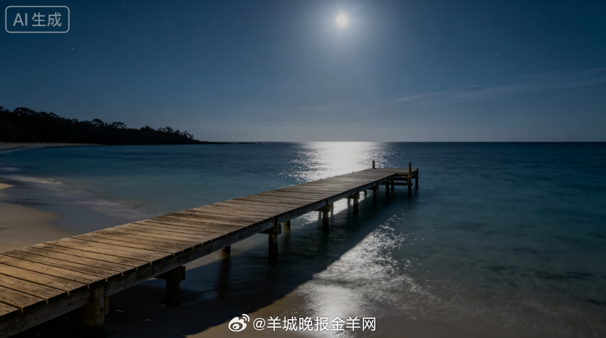 #晚安# 清柔月光铺满安静浅滩码头，海面浮着细碎银辉，咸润晚风缓缓吹来，褪去整日