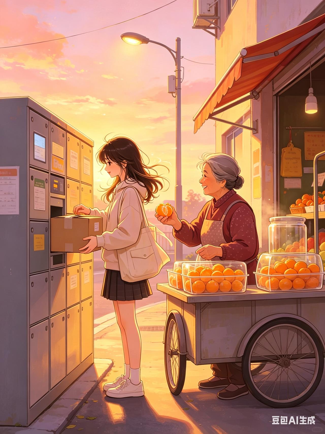 傍晚下楼取快递，风很温柔，路过水果摊，卖水果的阿姨递我一颗刚剥的橘子，甜得刚好。