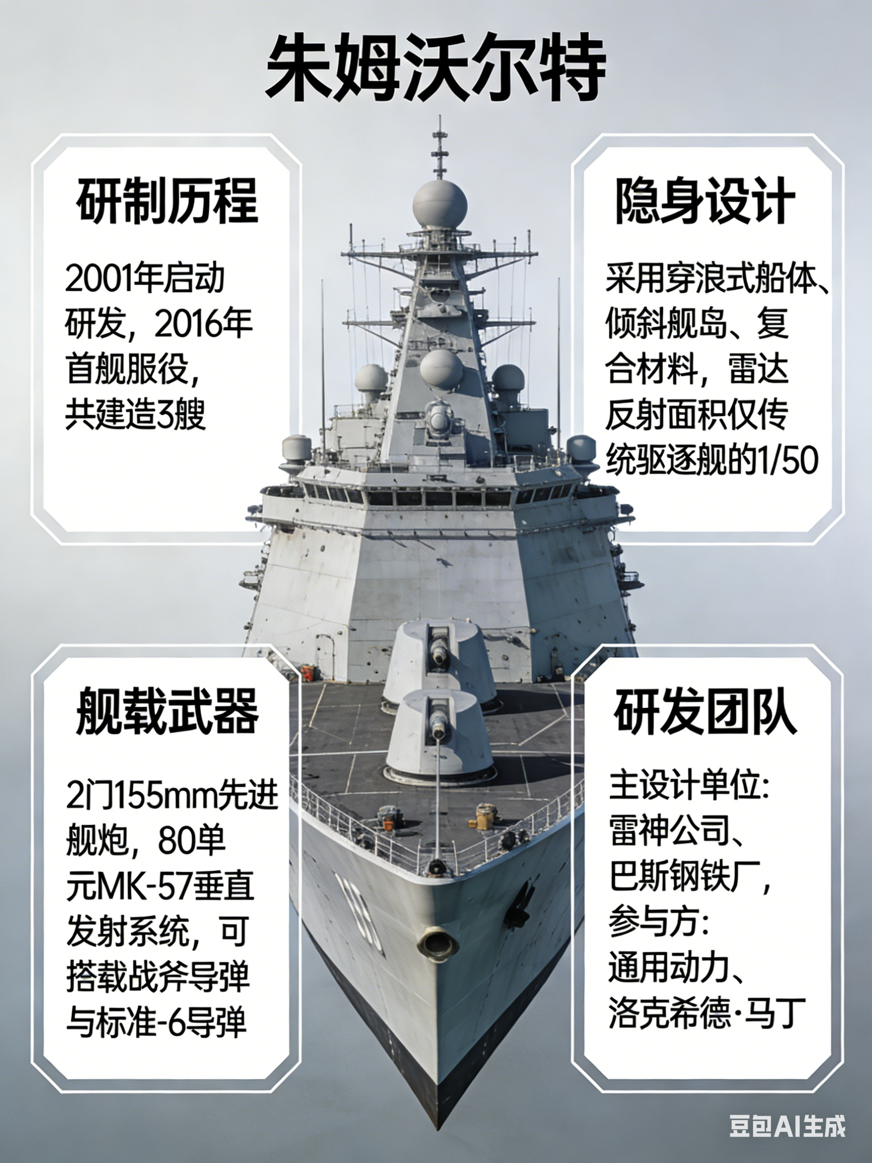 军事ai新视野 美国“朱姆沃尔特”级驱逐舰“朱姆沃尔特”级驱逐舰（Zumwalt