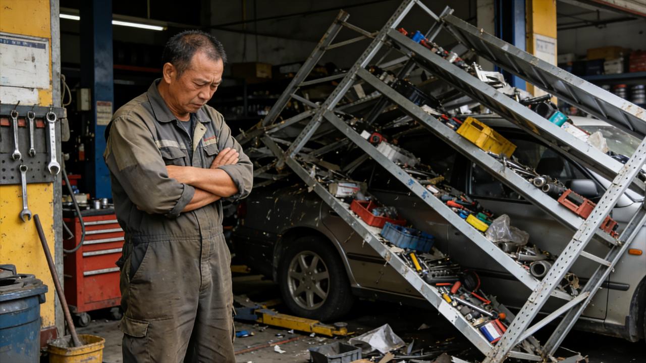 连锁“砸”局！广东修车店一铁锹倒地，引发多米诺骨牌式灾难

今日，广东一家修车店