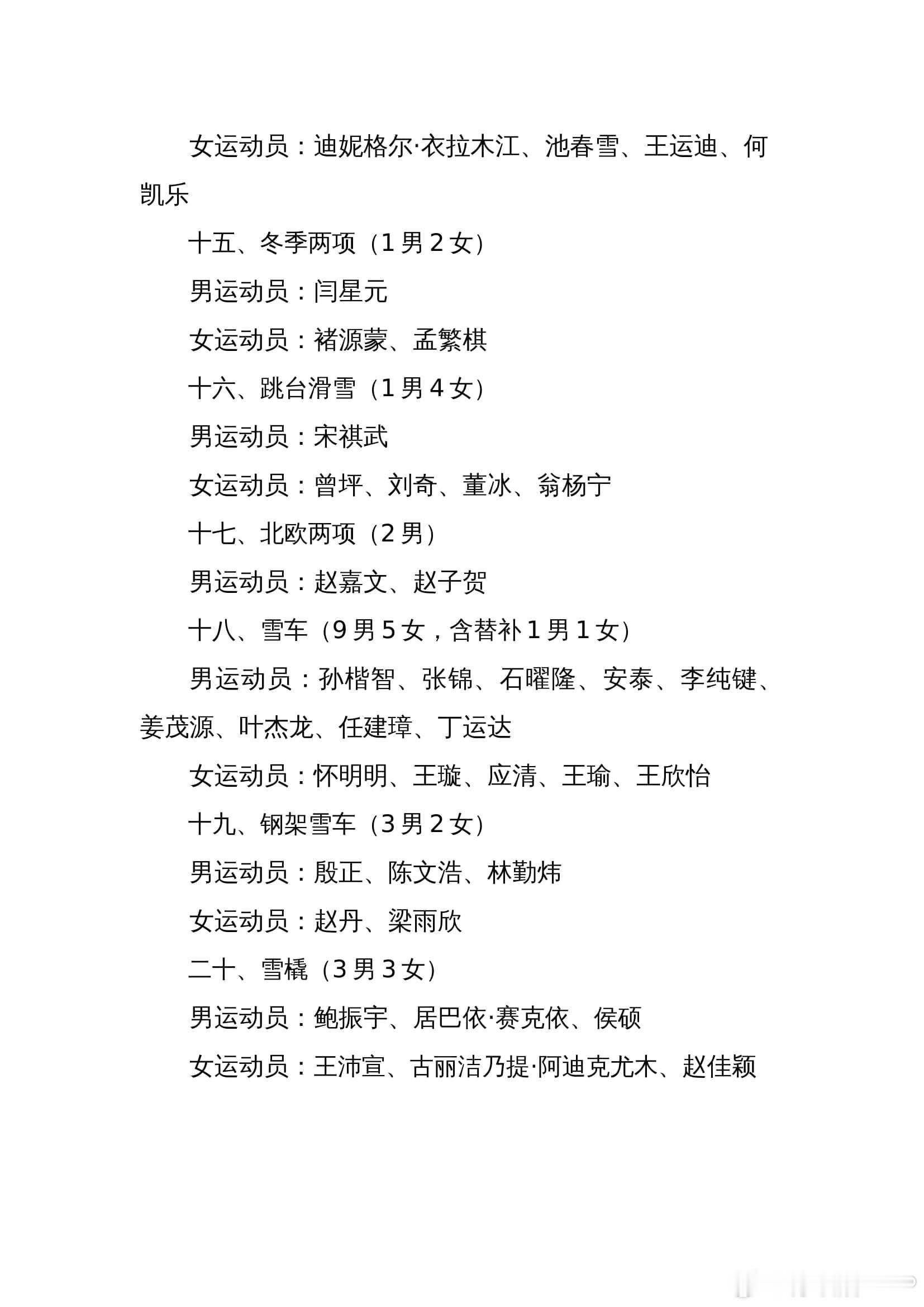 米兰冬奥会运动员公示 目前冬运中心公示的是124名运动员，后续或有增补，这必将是