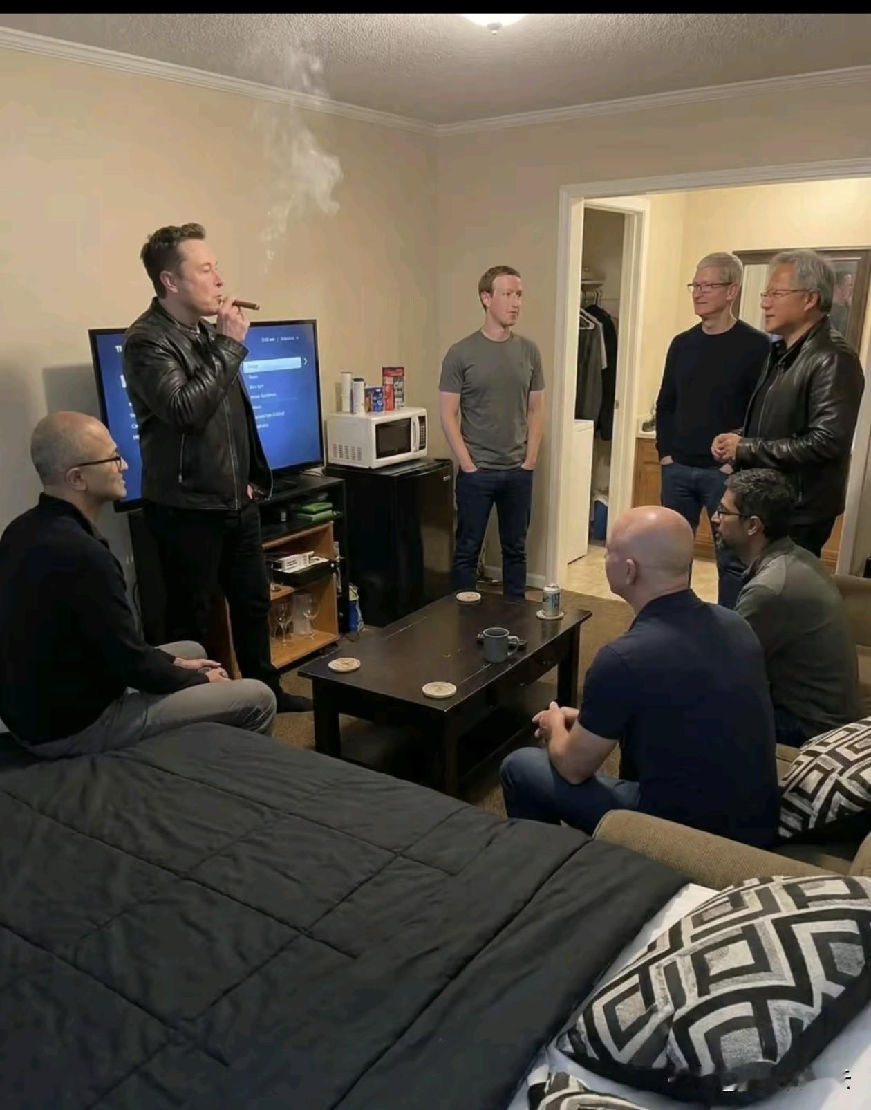 照片中，这些科技巨头所掌舵的公司，其市值总和 超过 19 万亿美元， 远超全球大