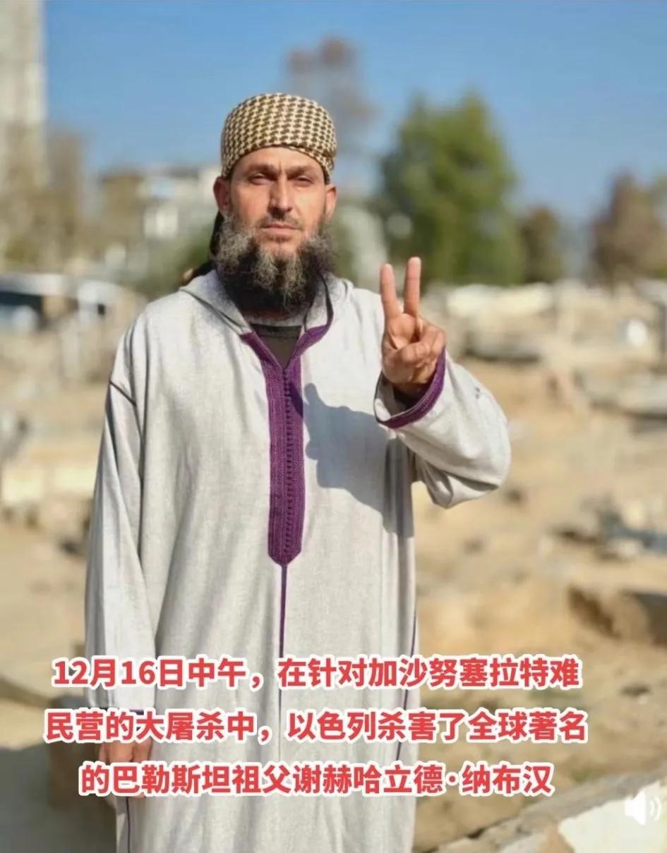 在针对加沙努塞拉特难民营的大屠杀中，以色列杀害了全球著名的巴勒斯坦祖父哈立德纳布