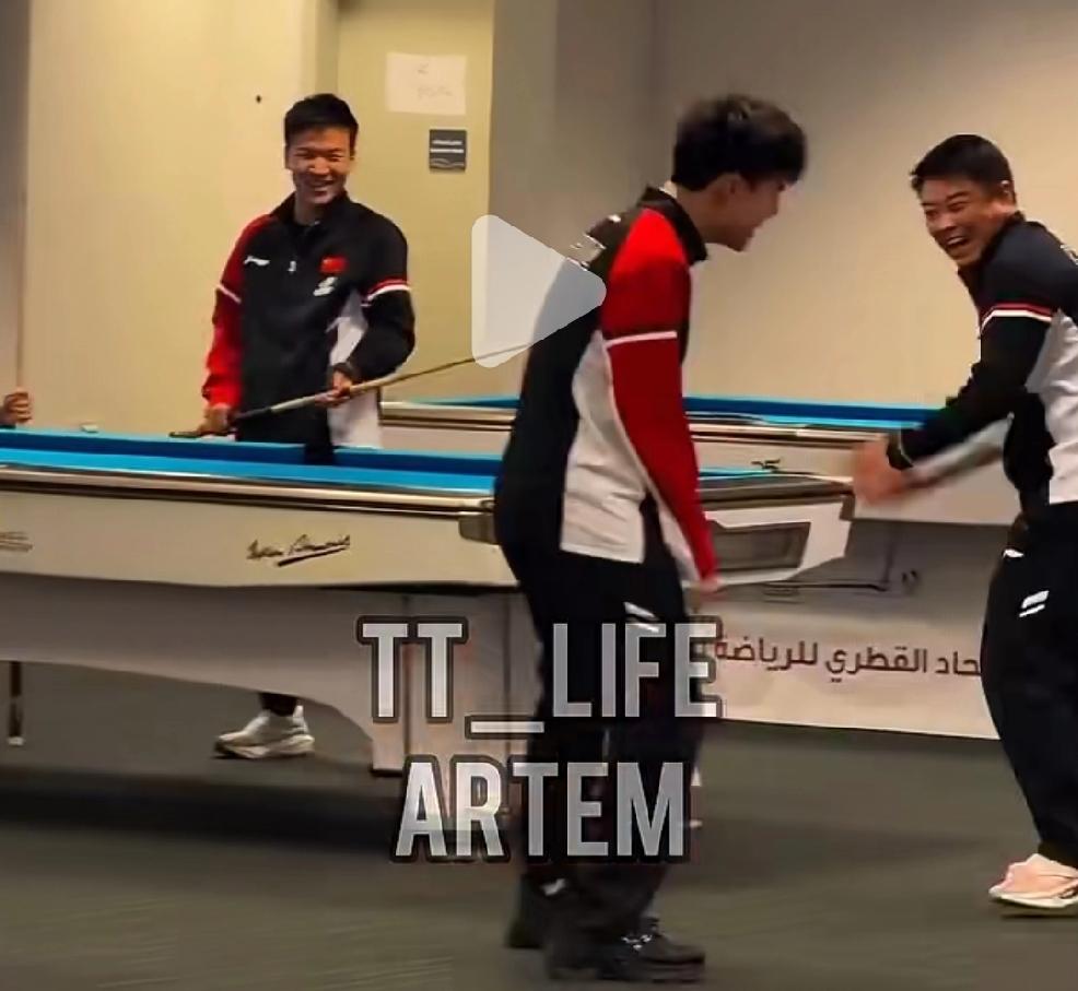 昨天有网友拍到了王皓与林诗栋、向鹏、黄友政一起打台球，
这可能是多哈主办方在球馆