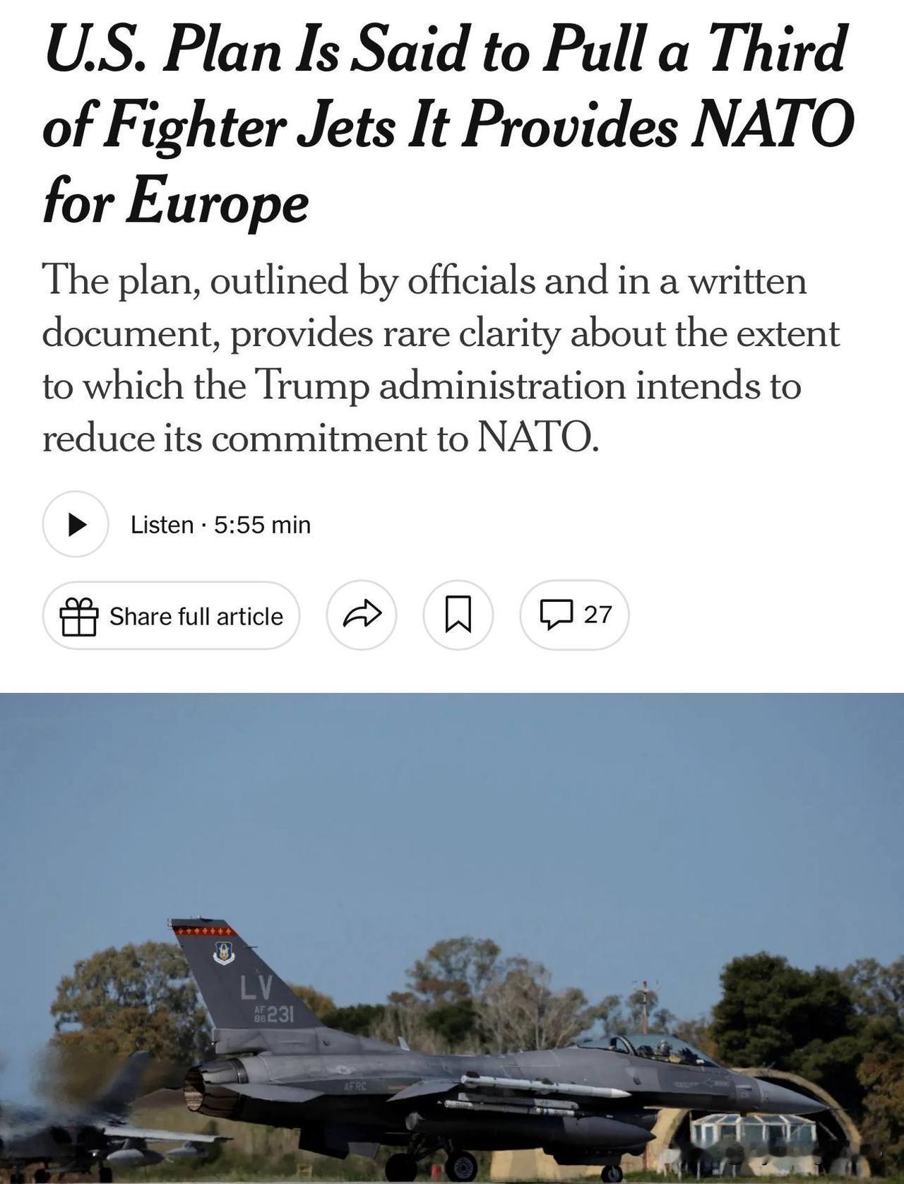 🇺🇸🇪🇺🪖⚡️ — 据《纽约时报》报道，美国计划大幅削减在欧洲提供给北