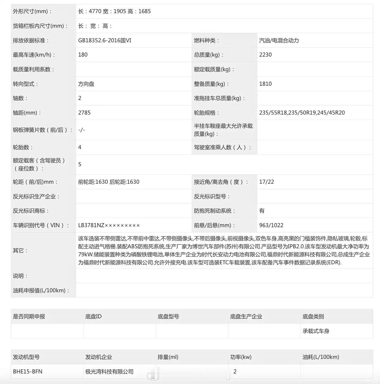 吉利银河目标达成了但是新车依然不断SUV家用还有新货吉利银河M7 EM-i申报图
