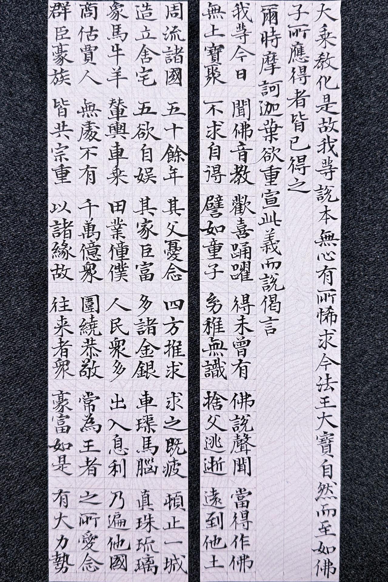 今夕社小楷。
《妙法莲华经卷第二·信解品第四》其九～十二。
笔：墨社今夕暗香
书