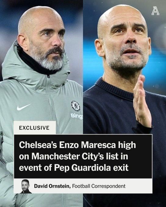 曝马雷斯卡有望接任曼城主帅 TA名记奥恩斯坦独家报道，若瓜迪奥拉明夏离任，马雷斯