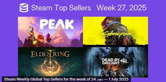 Steam最新一周销量榜出炉，统计时间6月24日至7月1日，Steam Deck