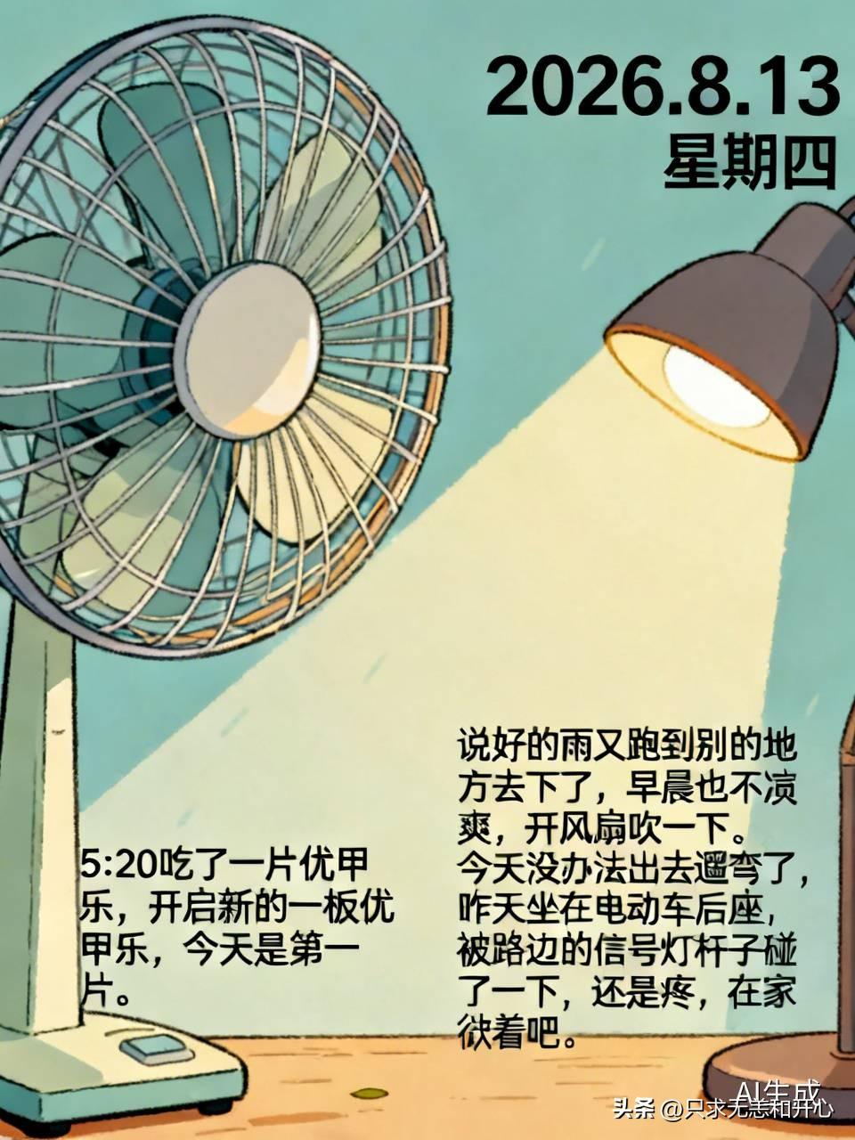2026.8.13  星期四
（5：20吃了一片优甲乐，开启新的一板优甲乐，今天