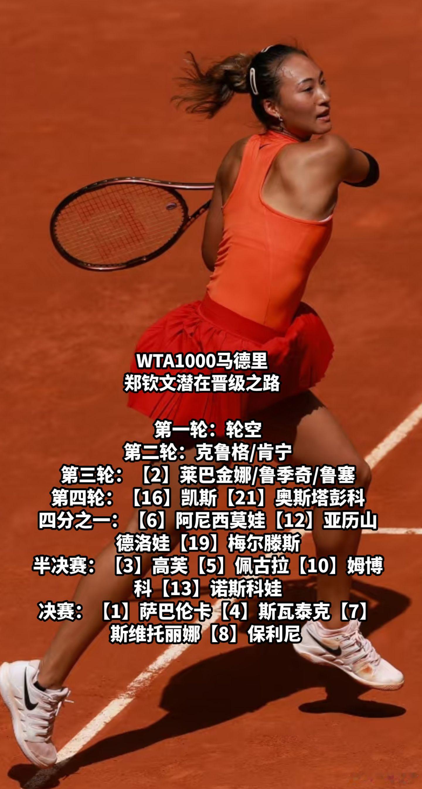 郑钦文马德里赛签运WTA马德里1000赛签表出炉，郑钦文以32号种子首轮轮空。次