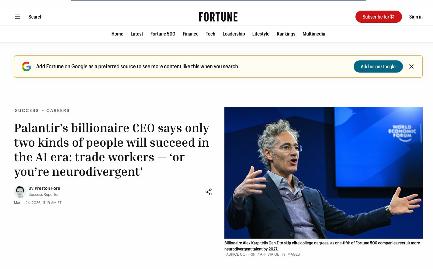 Palantir CEO Karp 说：“AI 时代只有两种人有未来，蓝领工人，