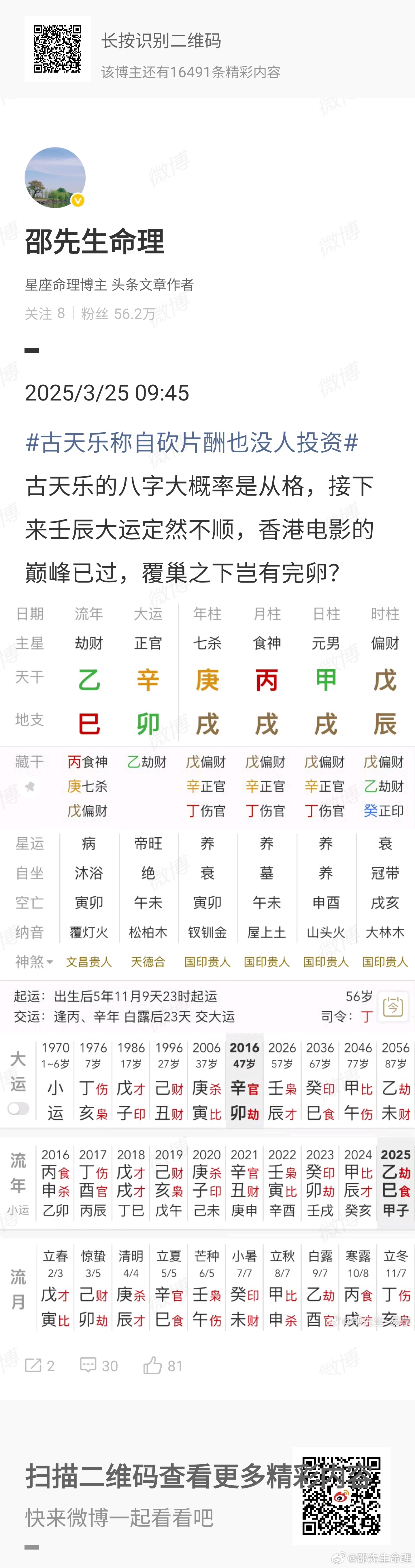 古天乐曾回应入狱22个月古天乐31年开始运势不佳 