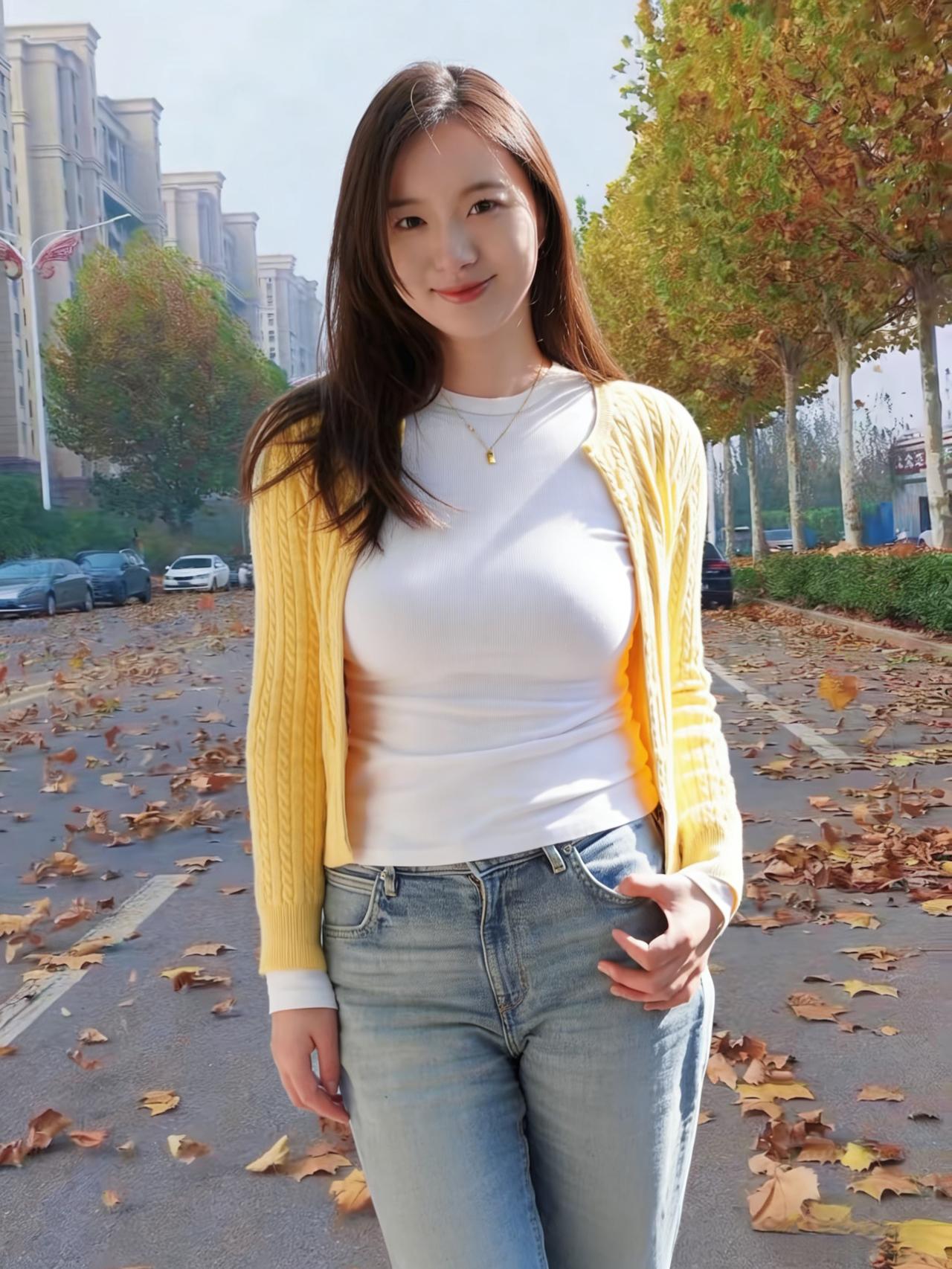 你把毛衣敞成半开的窗
风钻进来，碰了碰白T恤的纹
项链是句短诗，坠在锁骨的洼里