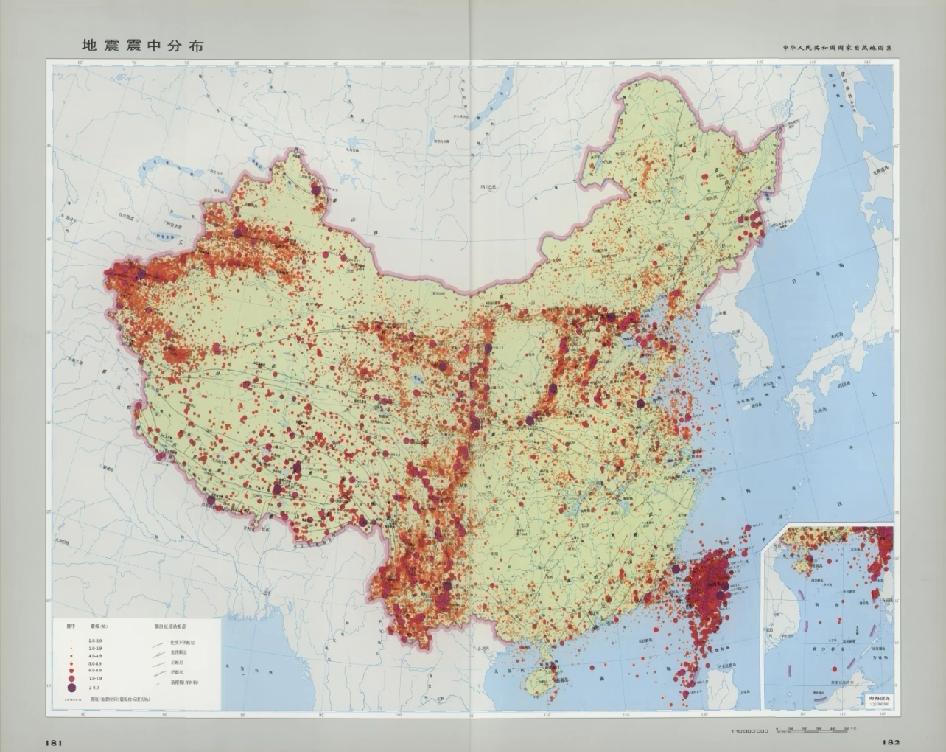 中国历史震中分布图

密密麻麻分布点渲染成一条条地震带，从某种角度来说有地震带才