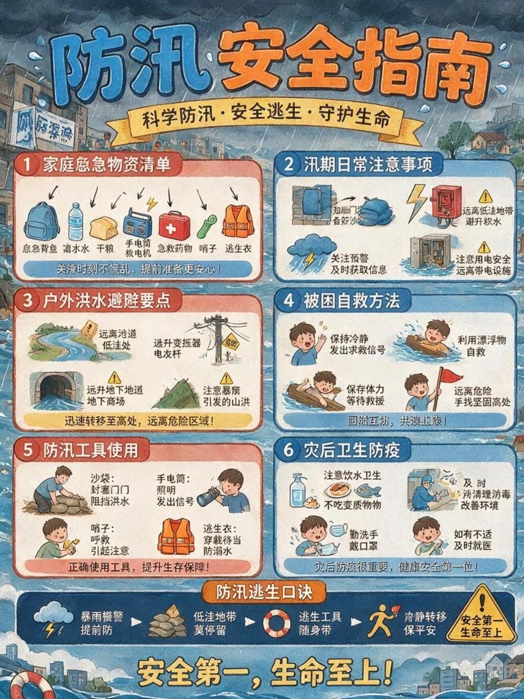 近期多地暴雨、台风天气频发，强降雨易引发内涝、积水、滑坡等险情！关键时刻能保命的