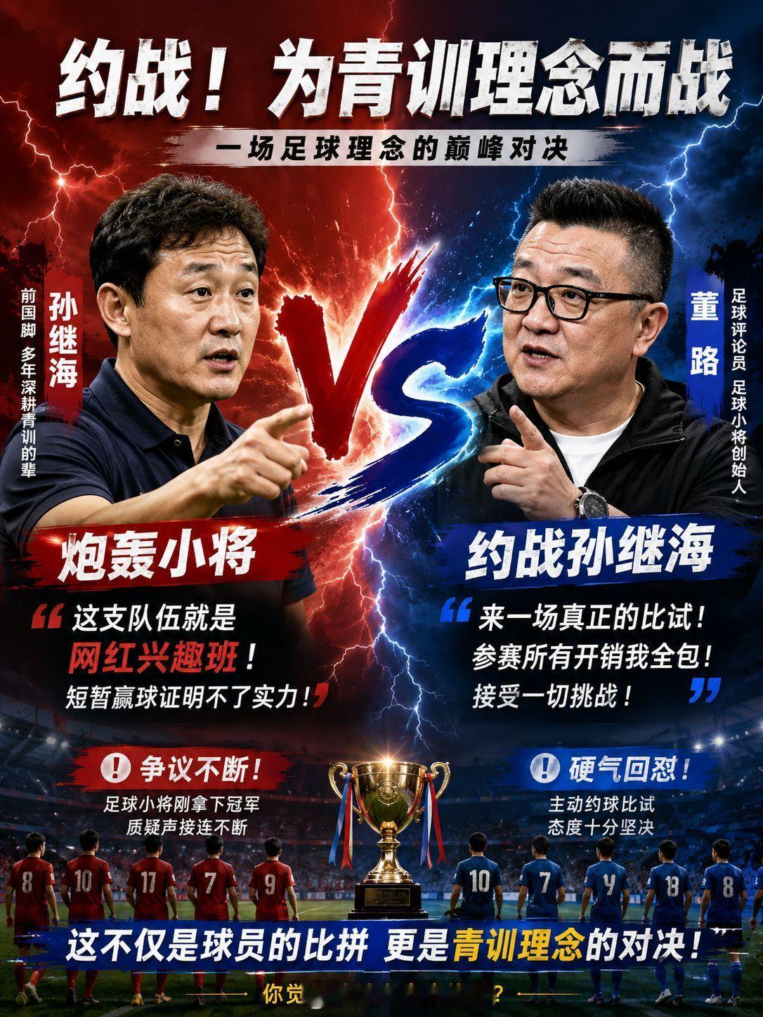 为了中国足球，支持董路与孙继海约战。董路孙继海青训论战