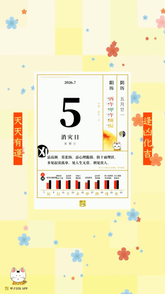 甲子日历 7 月 5 日，消灾日。忌高调，莫张扬。忌心理脆弱。📆 星座人生