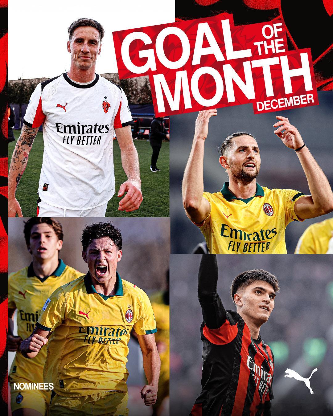 年度最后一期“月最佳进球”评选！🔝⚽️做出你的选择👇   cr：AC米兰足球