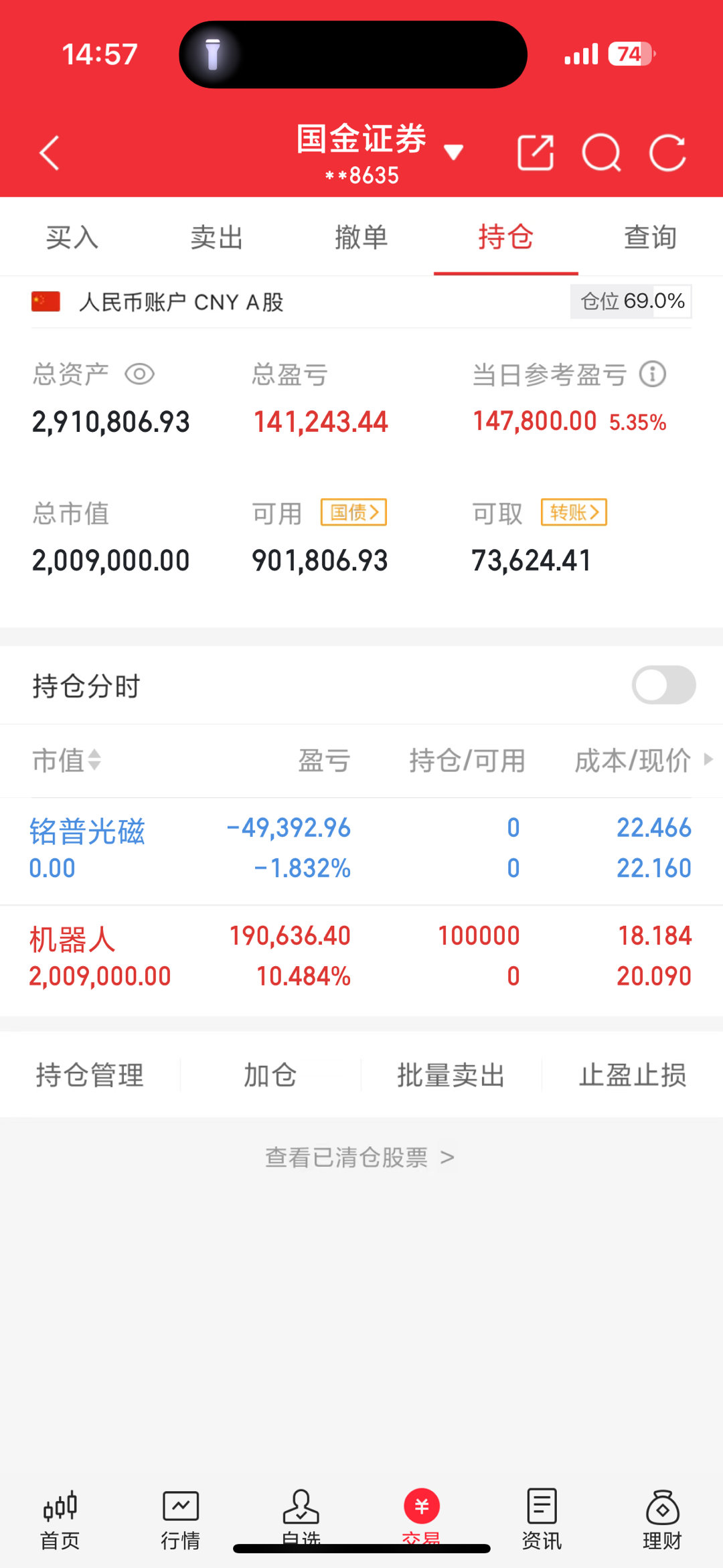 200w本金翻5倍之旅（第26天）收盘了，今天早上快速切换到机器人[求饶]盘面上