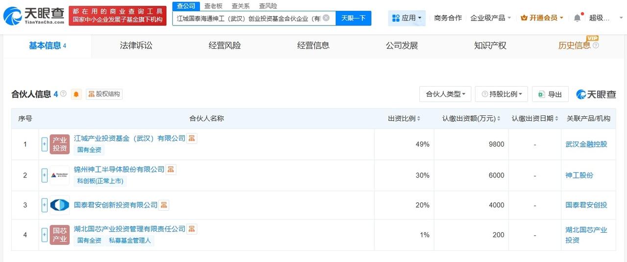 神工股份、国泰海通等在武汉成立创投基金出资额2亿
天眼查工商信息显示，近日，江城
