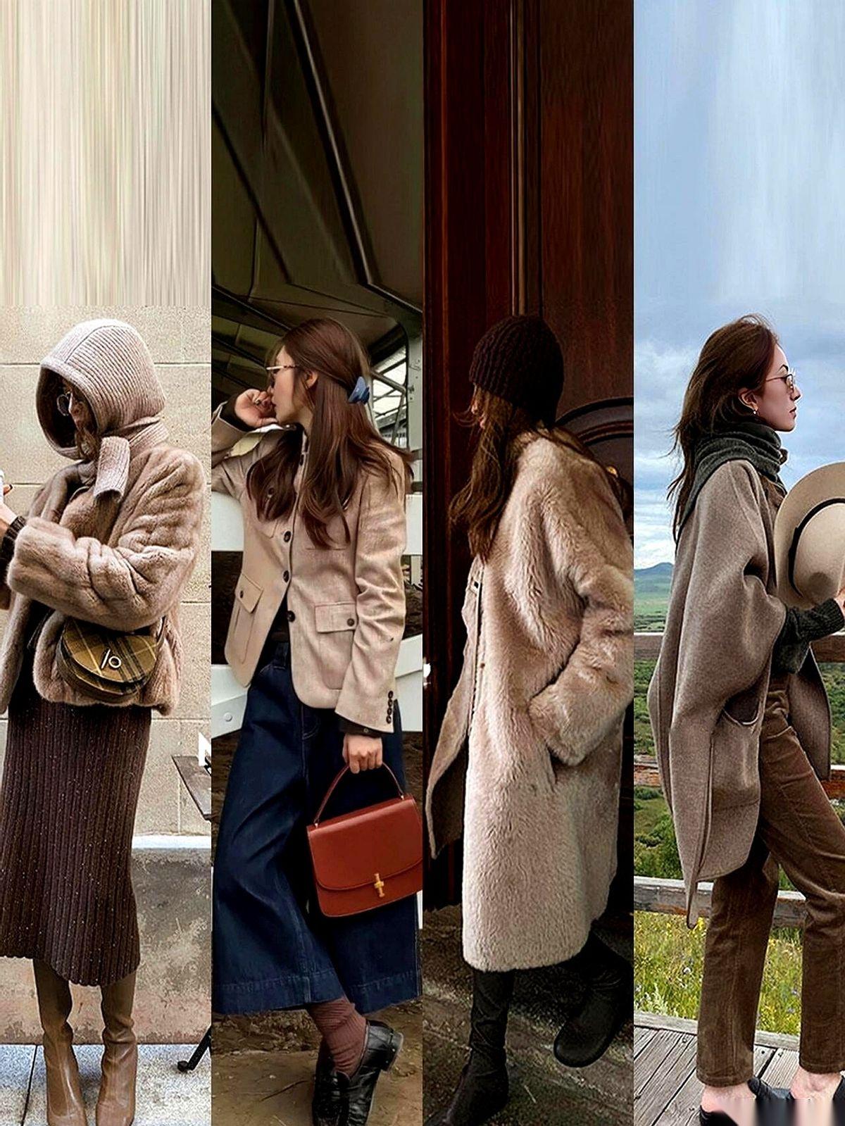 刷到一张图，给我看愣了。
一个女的，就一件普普通通的大地色大衣，一条白色阔腿裤。