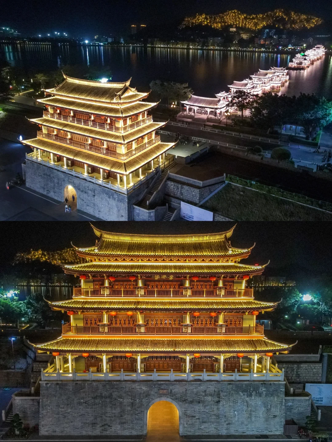 航拍潮州城市地标建筑，广济桥