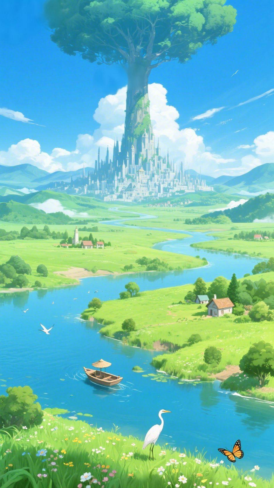 《云端树城》
 
风裹着草香扑在脸上时，我正站在河畔的花海里——白鸥剪碎河波，乌