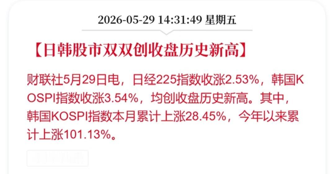 请把我们当日本人整!

5月29日外围全在创新高：道指破51000、日韩股市双双