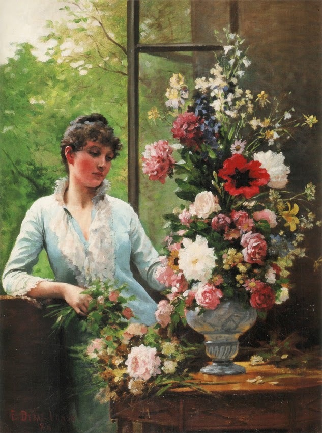 准备插花，1886年，法国画家Edouard Debat-Ponsan 
